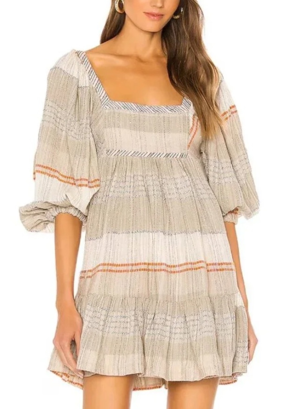 Free People Cozy Striped Peasant Mini Dress L